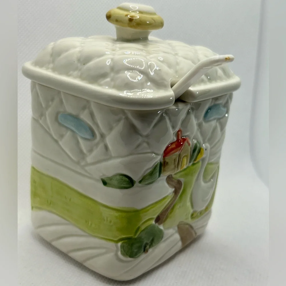 Vintage Otagiri Country Quilted ceramic farmhouse cow duck creamer sugar lot 3